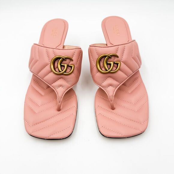 Gucci GG Marmont Pink Leather Heels Quilted Sandals Mules EU 40 US 10 - Picture 2 of 9